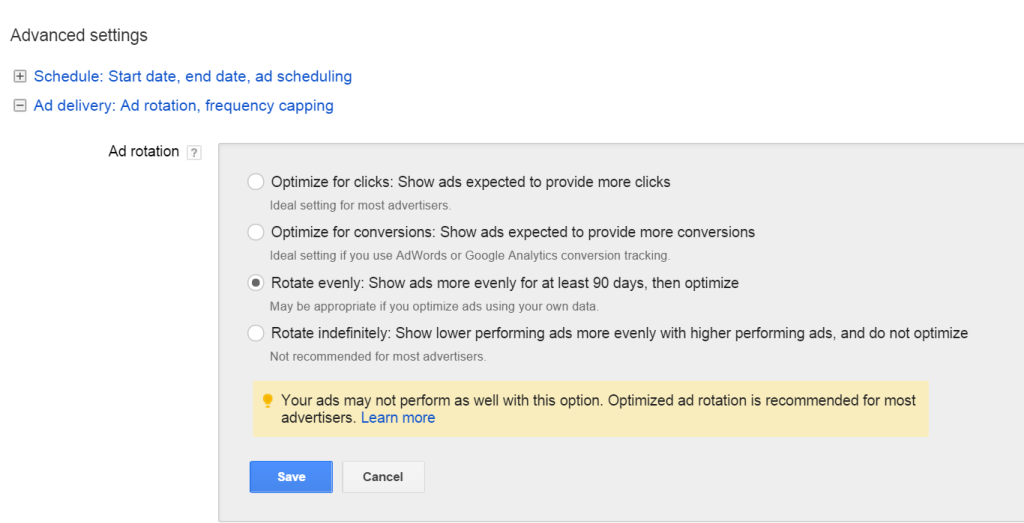 Google AdWords ad rotation settings